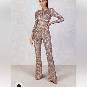 Nadine Merabi Bella Rose Gold Dark Nude Jumpsuit Size XS